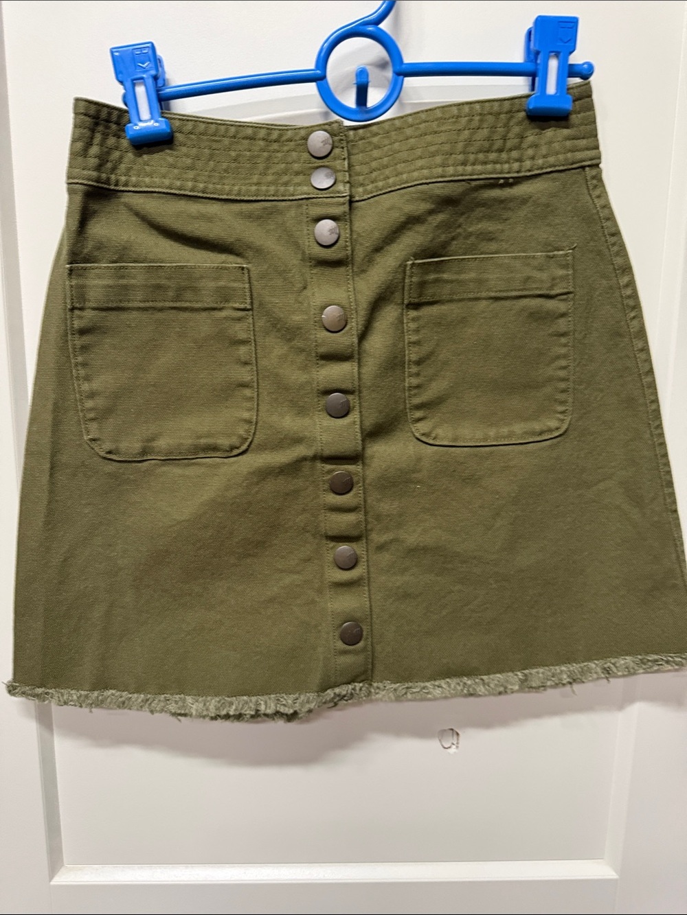Madewell Olive Button-Front A-Line Mini Skirt